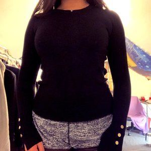 Zara Knit Basic Crewneck Sweater with Gold Buttons